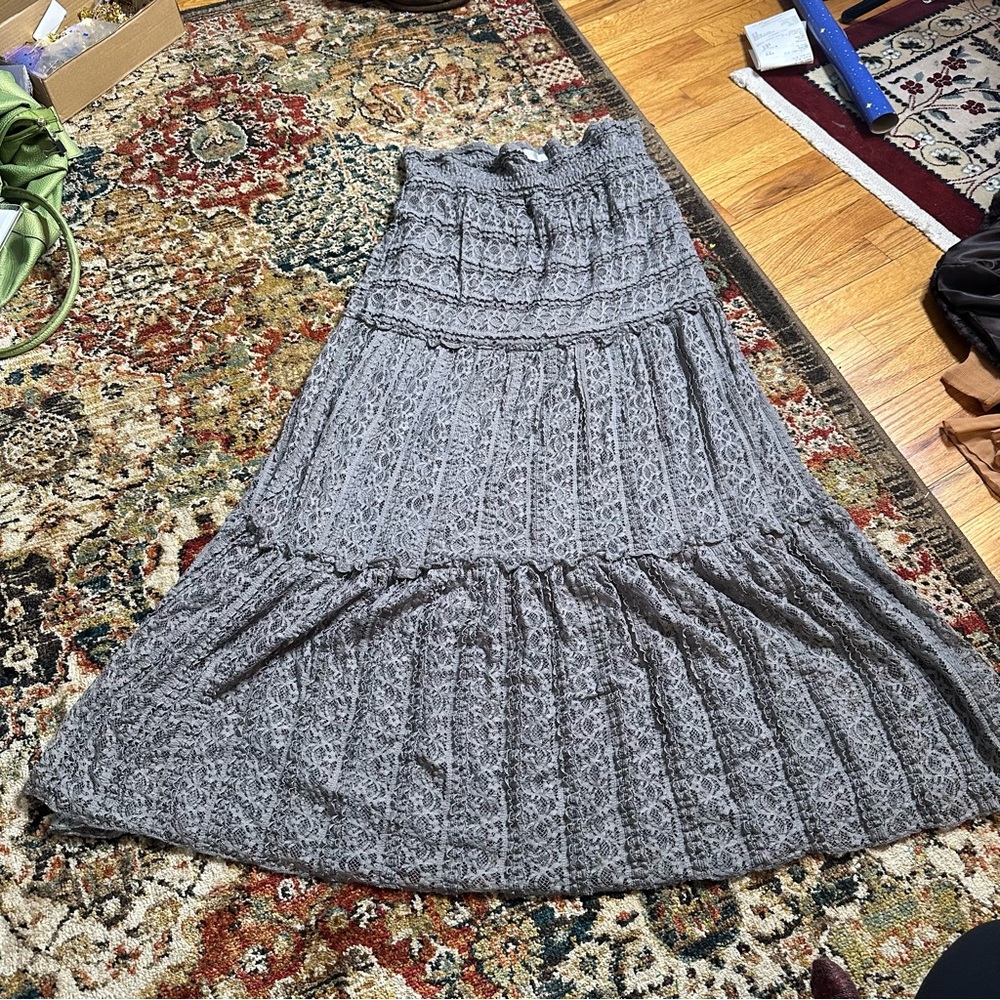 Y2K Whimsigoth grey lace maxi skirt